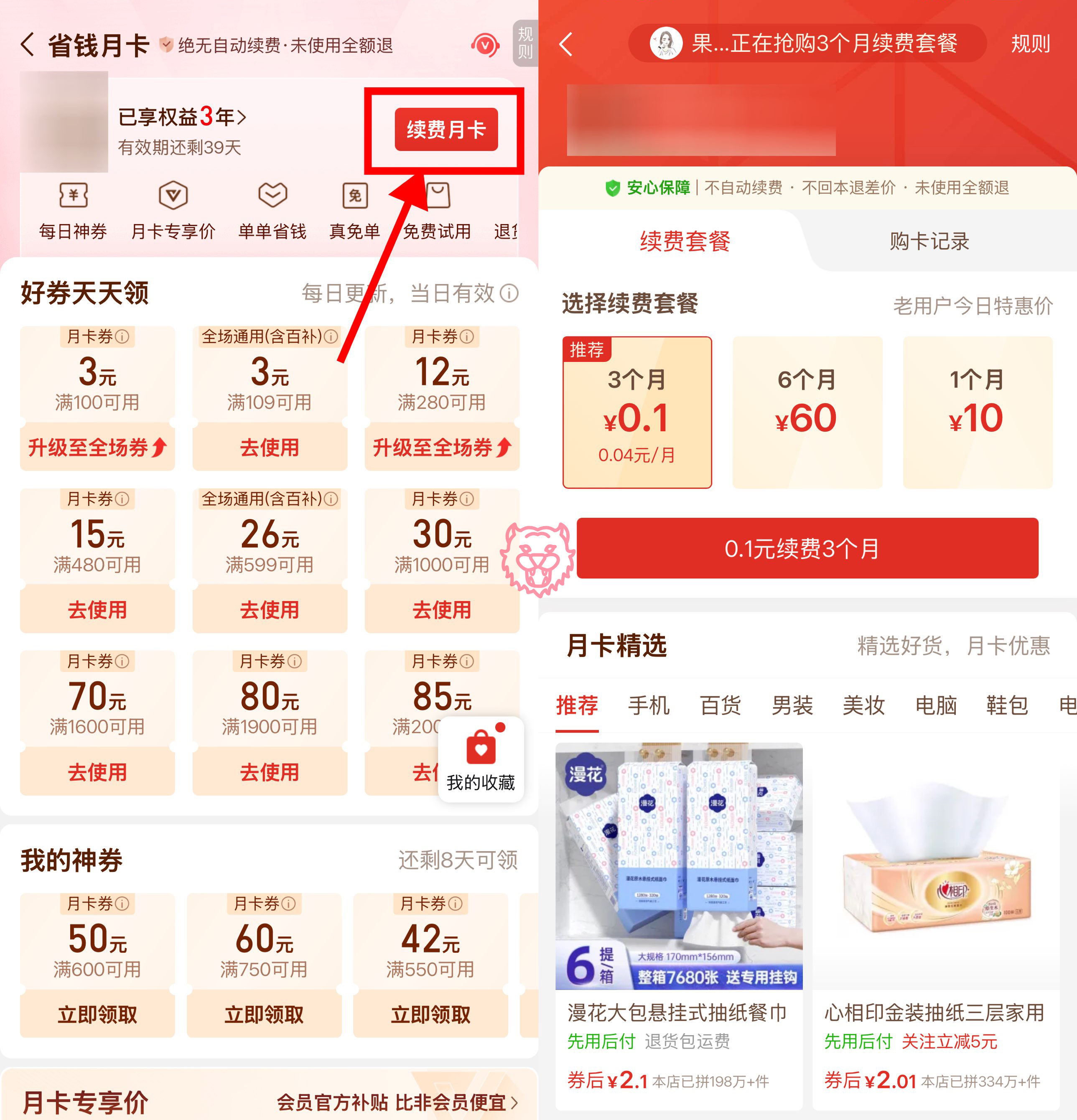 拼多多0.1元开3个月省钱月卡